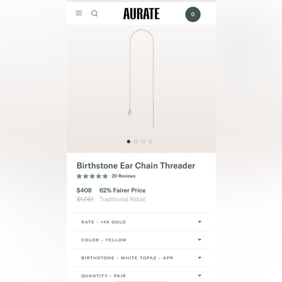 Aurate 14K Gold White Topaz Ear Chain Threader (pair of earrings) - Picture 1 of 10